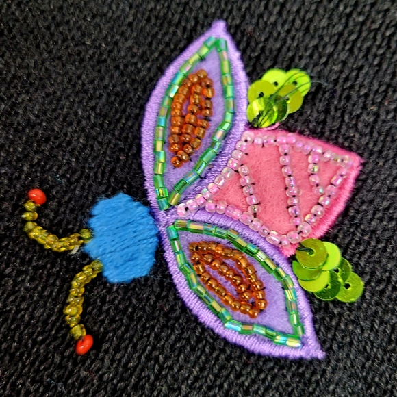 Vintage Quacker Factory Black Beaded Sequin Bumble Bee Cardigan Sweater Large - Picture 9 of 13